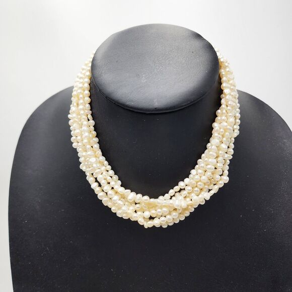 Gorgeous 8 Strand Genuine Pearls White 15-18